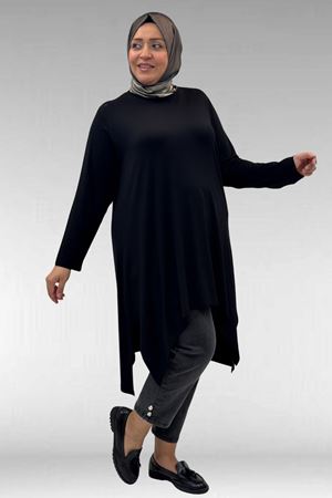 58070 Büyük Beden Asimetrik Kesim Penye Tunik - Siyah