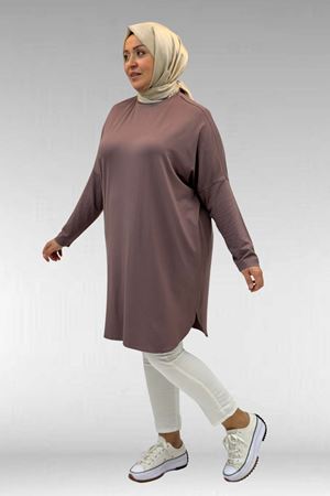 38111 Büyük Beden Basic Penye Tunik - Vizon