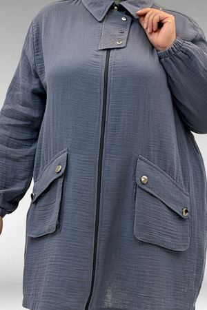 63001 Büyük Beden Cep Ve Patı Çıtçıt Detaylı Müslin Ceket - Antrasit