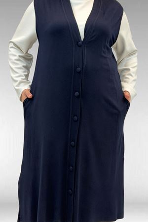 54017 Büyük Beden Kaplama Düğmeli Giy-Çık Penye Yelek - Lacivert