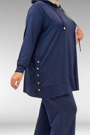 67034 Büyük Beden Yanları Patlı Penye Pantolonlu Takım - Lacivert