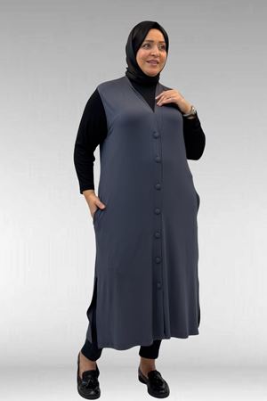 54017 Büyük Beden Kaplama Düğmeli Giy-Çık Penye Yelek - Antrasit