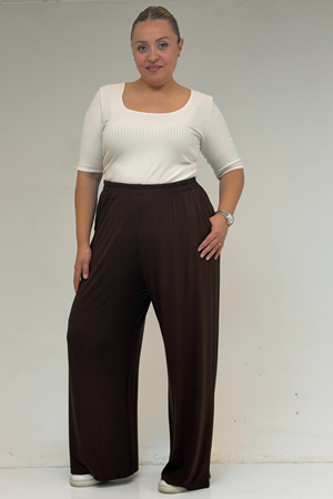 39000 Büyük Beden Yüksek Beli Lastikli Penye Pantolon - Kahve
