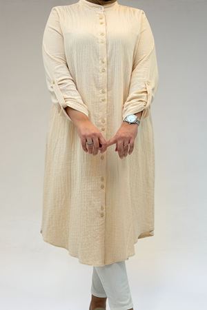 58092 Büyük Beden Çift Düğme Detaylı Müslin Gömlek - Krem