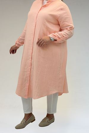 58092 Büyük Beden Çift Düğme Detaylı Müslin Gömlek - Toz Pembe