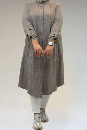 58092 Büyük Beden Çift Düğme Detaylı Müslin Gömlek - Vizon