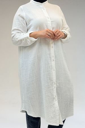 58092 Büyük Beden Çift Düğme Detaylı Müslin Gömlek - Ekru