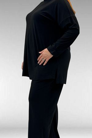 67001 Büyük Beden Kol Manşeti Duble Model Sandy Pantolonlu Takım - Siyah