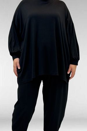 67037 Büyük Beden Düşük Kol Penye Pantolonlu Takım - Siyah