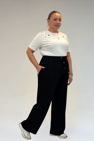 59002 Büyük Beden Pile Detaylı Penye Pantolon - Siyah