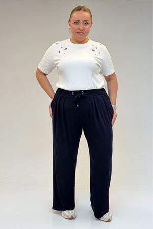 59002 Büyük Beden Pile Detaylı Penye Pantolon - Lacivert