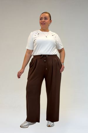 59002 Büyük Beden Pile Detaylı Penye Pantolon - Kahve