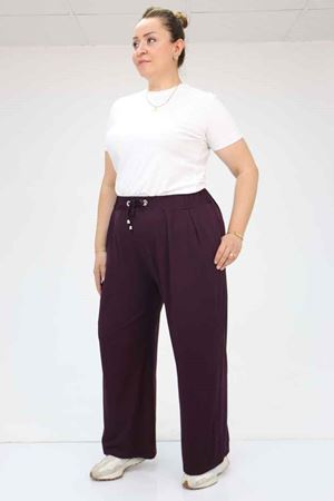 59002 Büyük Beden Pile Detaylı Penye Pantolon - Mor