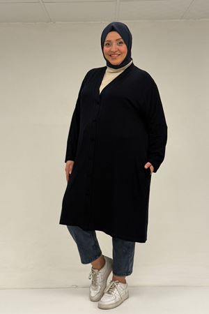 63005 Büyük Beden Kaplama Düğme Detaylı Penye Ceket - Lacivert