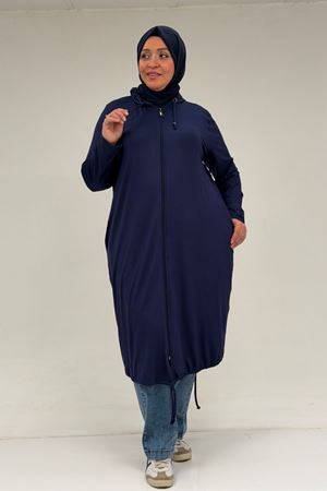 33008 Büyük Beden Fermuarlı Penye Kap - Lacivert