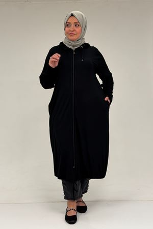 33008 Büyük Beden Fermuarlı Penye Kap - Siyah