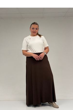 65001 Büyük Beden Basic Penye Etek - Kahve