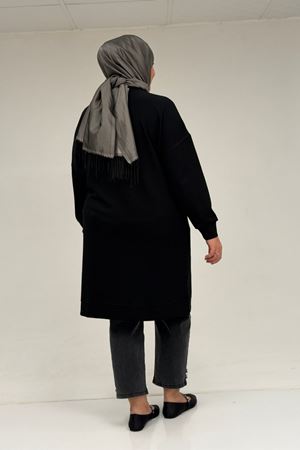 48089 Büyük Beden Beyoğlu Taşlı Modal Tunik - Siyah