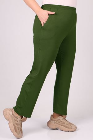 39001 Büyük Beden Yüksek Beli Lastikli Penye Pantolon - Haki