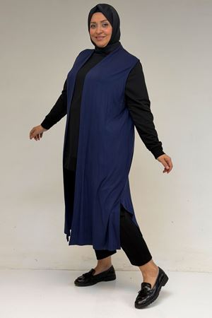 34000 Büyük Beden Penye Giy-Çık Yelek - İndigo