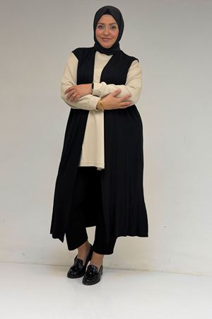 34000 Büyük Beden Penye Giy-Çık Yelek - Siyah