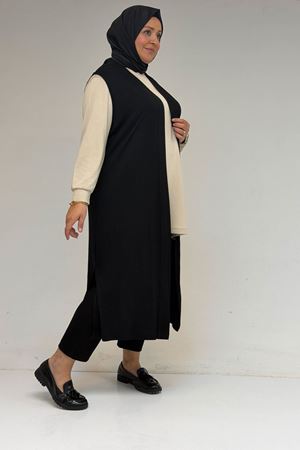 34000 Büyük Beden Penye Giy-Çık Yelek - Siyah