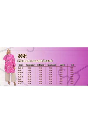 98052 Büyük Beden Erkek Yakalı Jesica Gömlek Tunik - Gül Desen Beneton