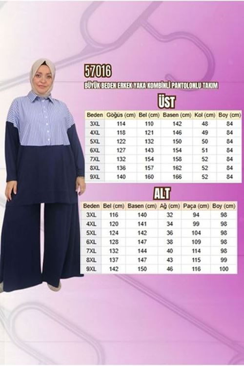 57016  Büyük Beden Erkek Yaka Kombinli Pantolonlu Takım - Siyah-Lacivert