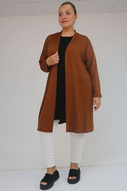 58507 Büyük Beden Yakası Biyeli Penye Tişört - Siyah