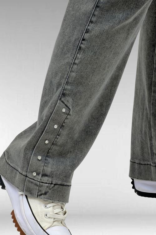 59024 Büyük Beden Paçasında Taş Detaylı Kot Pantolon - Antrasit