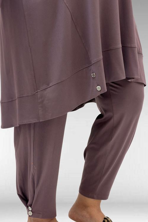 67041 Büyük Beden Düğme Detaylı Penye Pantolonlu Takım - Vizon