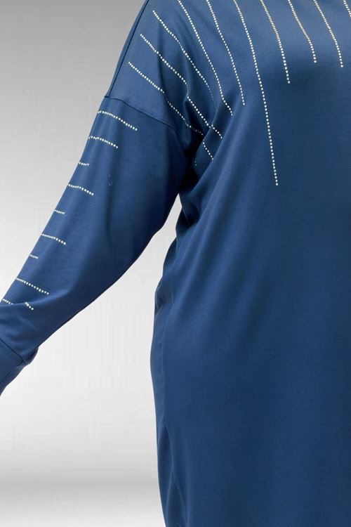 68020 Büyük Beden Damla Taş Detaylı Penye Tunik - Petrol