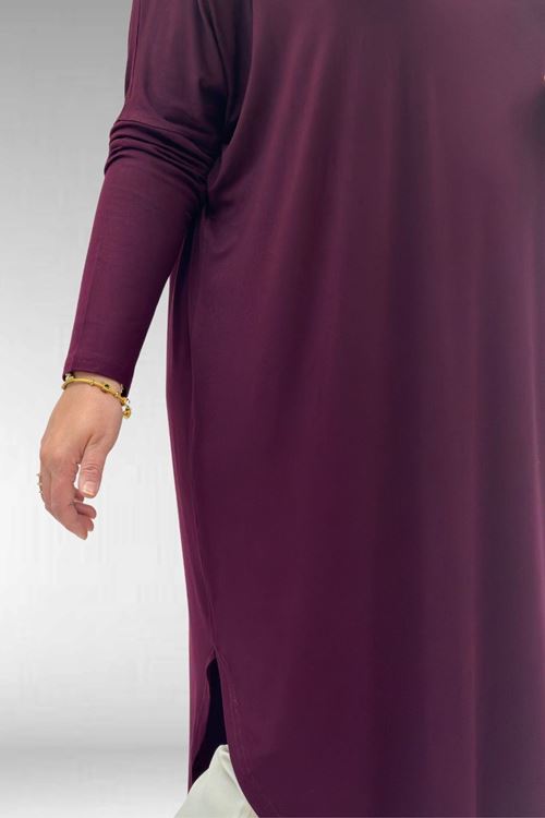 38110  Büyük Beden Düşük Kol Penye Tunik - Bordo