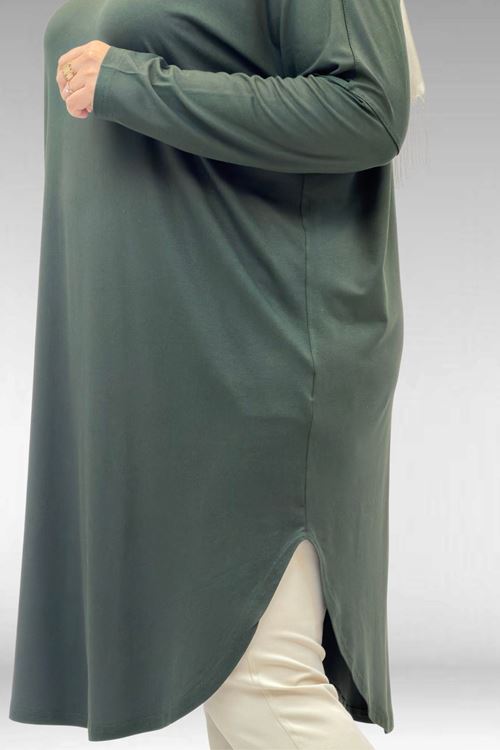 38110  Büyük Beden Düşük Kol Penye Tunik - Haki