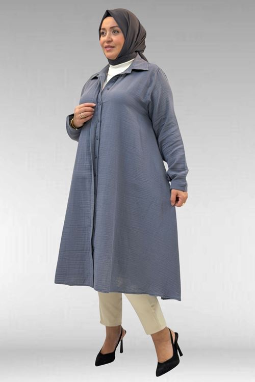 58093 Büyük Beden Mevlana Kesim Müslin Gömlek - Antrasit