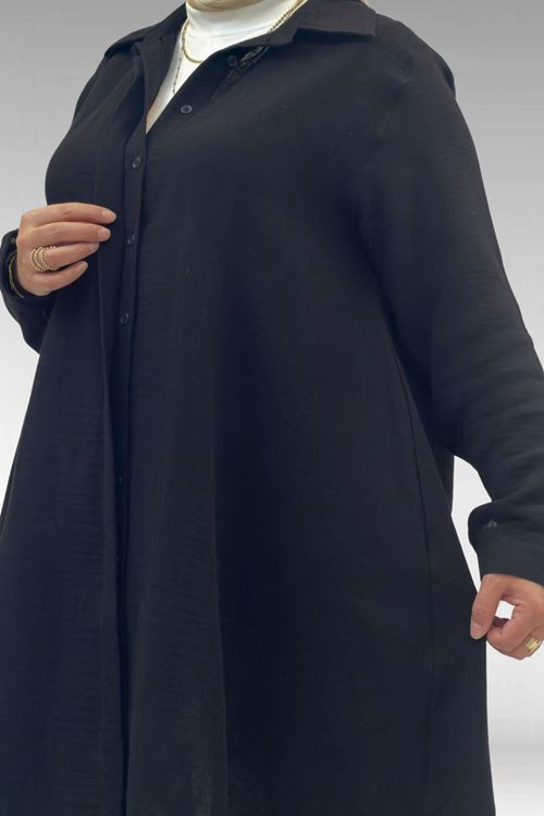 58093 Büyük Beden Mevlana Kesim Müslin Gömlek - Siyah