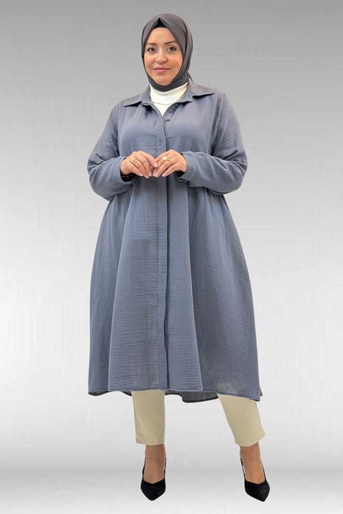 58093 Büyük Beden Mevlana Kesim Müslin Gömlek - Antrasit