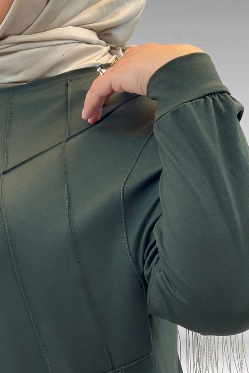 68006 Büyük Beden Pat Üzeri Düğme Detaylı Penye Tunik - Haki