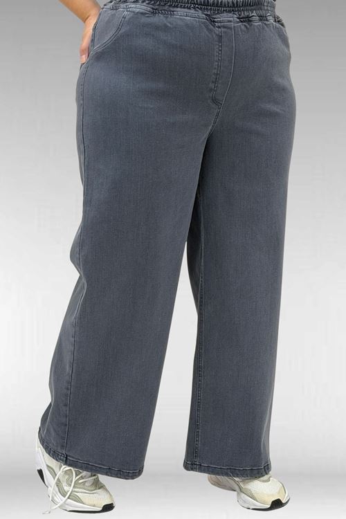 69003 Büyük Beden Beli Lastikli Bolpaça Kot Pantolon - Koyu Gri