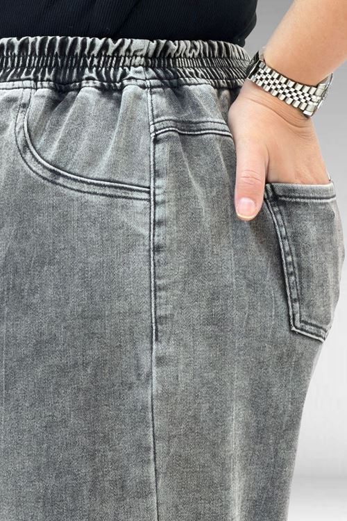 69003 Büyük Beden Beli Lastikli Bolpaça Kot Pantolon - Antrasit