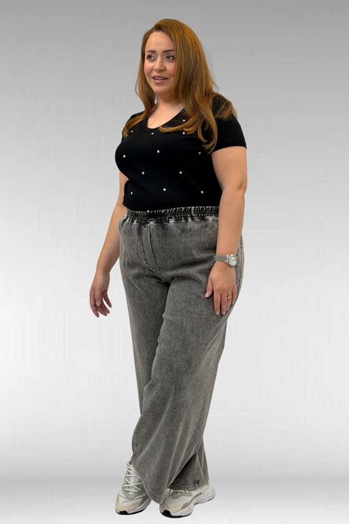 69003 Büyük Beden Beli Lastikli Bolpaça Kot Pantolon - Antrasit