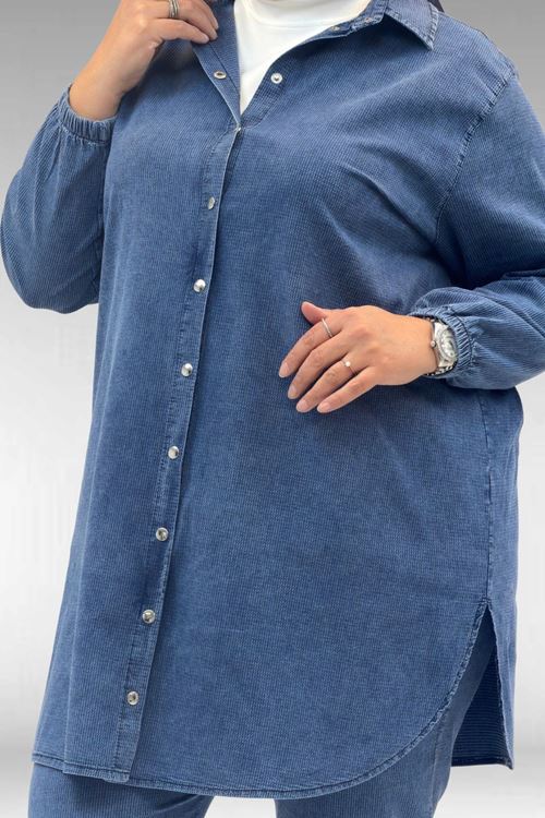 67042 Büyük Beden Kolları Lastikli Pantolonlu Takım - Lacivert