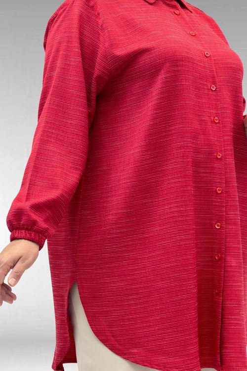 58068 Büyük Beden Erkek Yakalı Gömlek - Kırmızı Kırçıllı