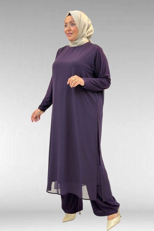 67024 Büyük Beden Sandy-Şifon Takım - Mürdüm