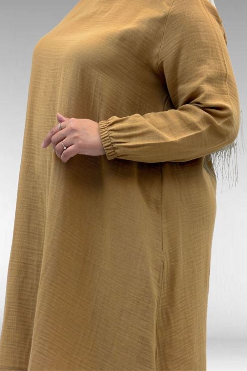 67044 Büyük Beden Asimetrik Kesim Pantolonlu Müslin Takım - Bisküvi