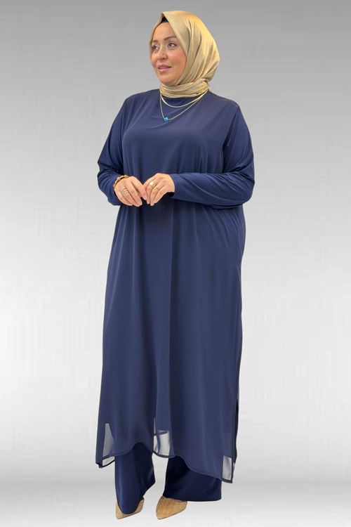 67024 Büyük Beden Sandy-Şifon Takım - Lacivert