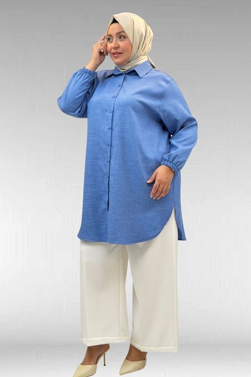 58068 Büyük Beden Erkek Yakalı Gömlek - İndigo Kırçıllı