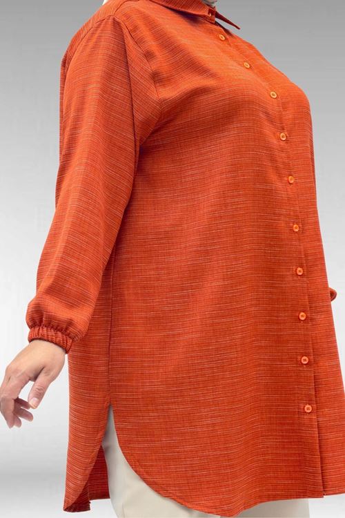 58068 Büyük Beden Erkek Yakalı Gömlek - Kiremit Kırçıllı