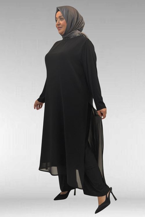 67024 Büyük Beden Sandy-Şifon Takım - Siyah