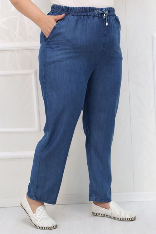 29001 Büyük Beden Dar Paça Kot Pantolon-Koyu Mavi